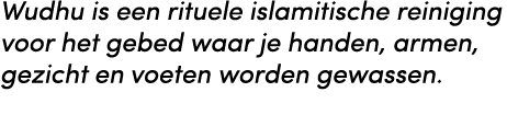 Wudhu is een rituele islamitische reiniging voor het gebed waar je handen, armen, gezicht en voeten worden gewassen.